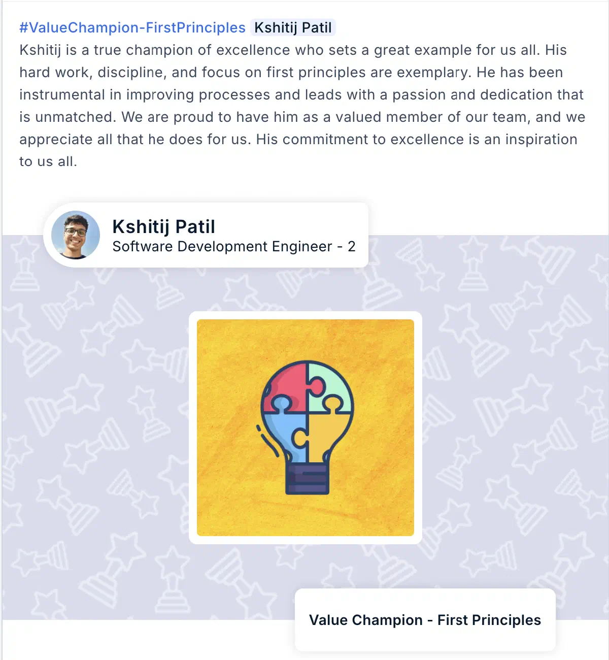 ShareChat award: Value Champion - First Principles